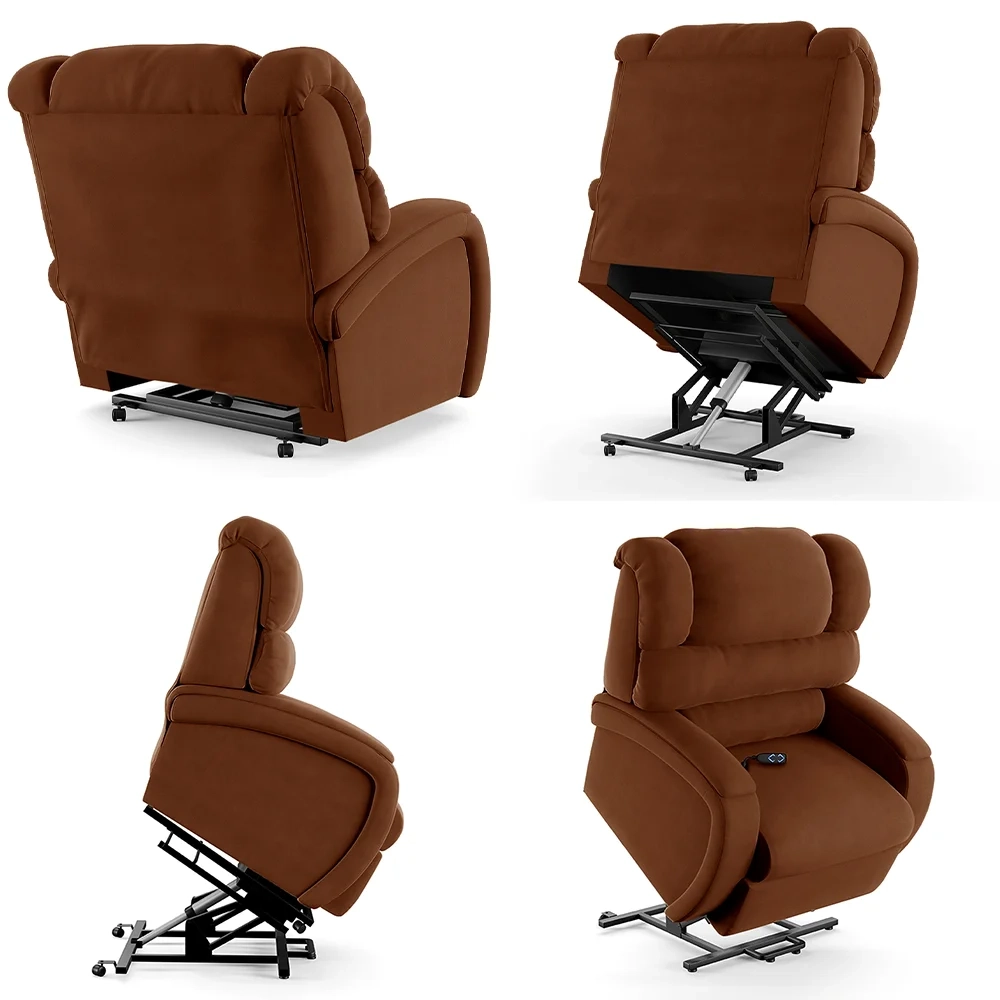 Poltrona do Papai Reclinável Kalie Elevação Lift Elétrico FH9 Veludo Terracota - Mpozenato