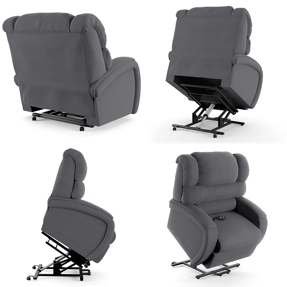 Poltrona do Papai Reclinável Kalie Elevação Lift Elétrico FH9 Veludo Cinza - Mpozenato