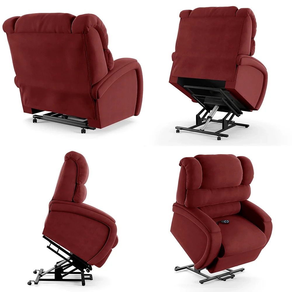 Poltrona do Papai Reclinável Kalie Elevação Lift Elétrico FH9 Veludo Vermelho - Mpozenato