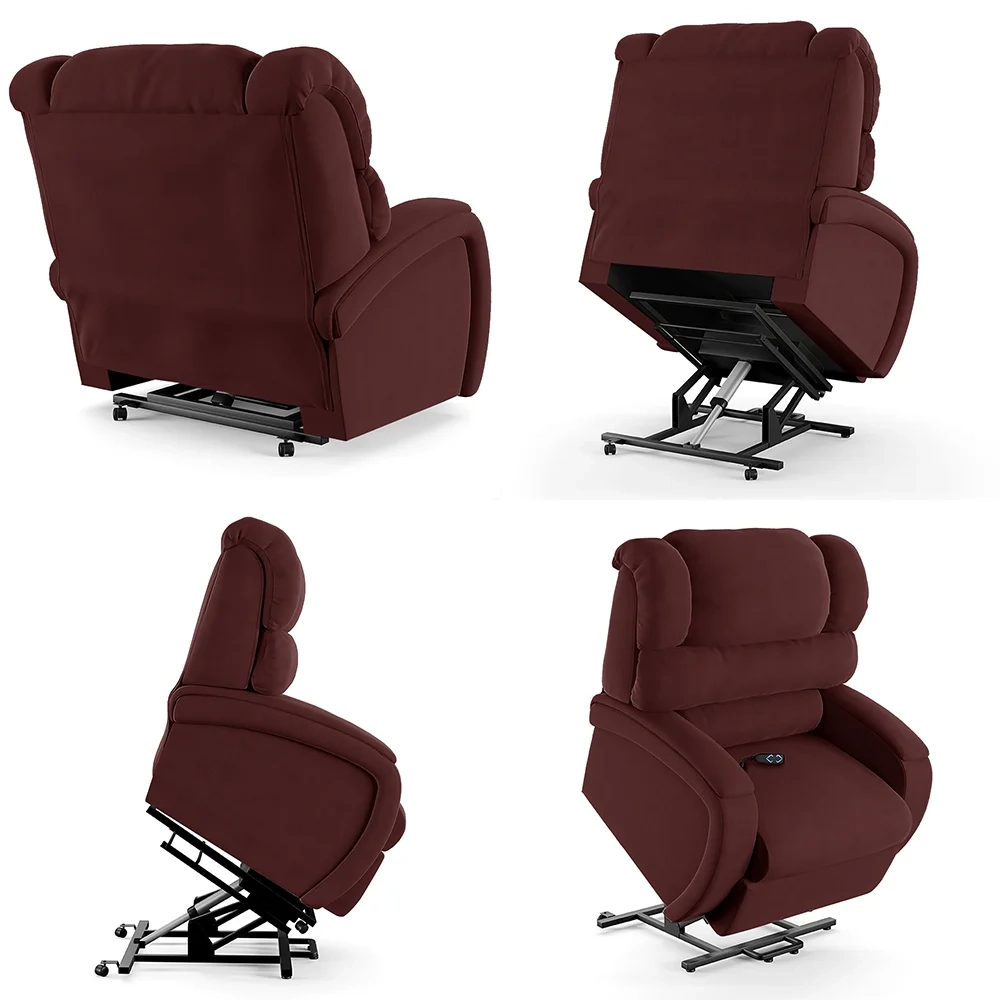 Poltrona do Papai Reclinável Kalie Elevação Lift Elétrico FH9 Veludo Vinho - Mpozenato