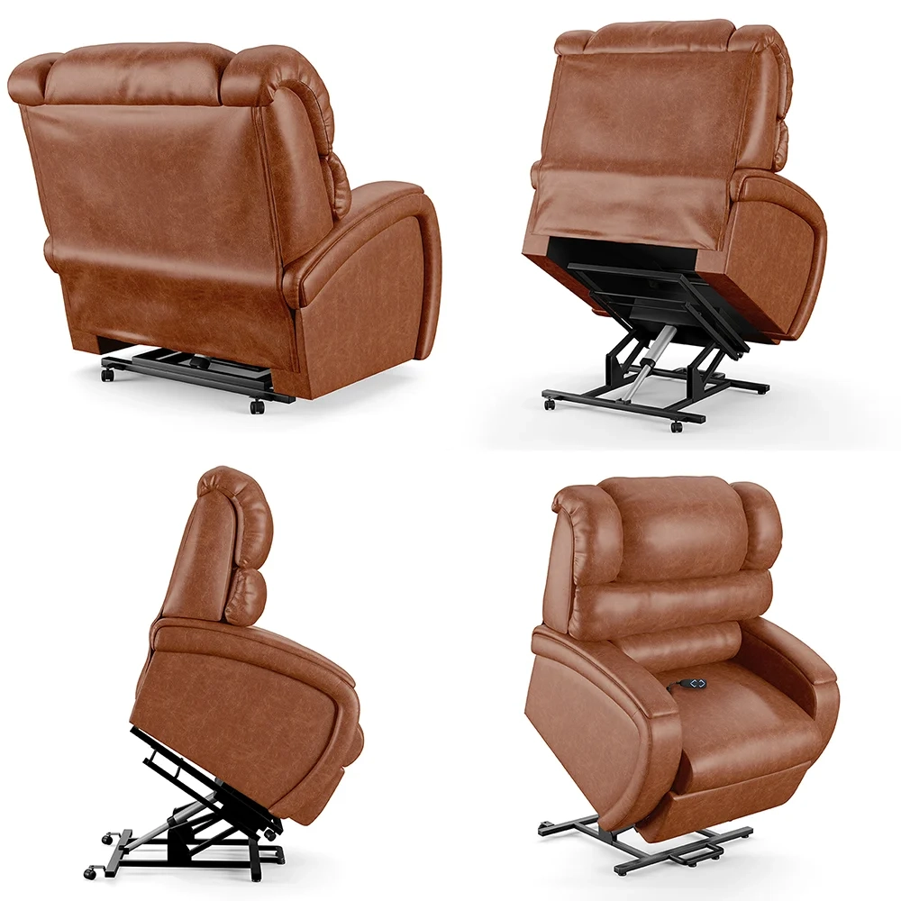 Poltrona do Papai Reclinável Kalie Elevação Lift Elétrico FH9 PU Caramelo Brilho - Mpozenato