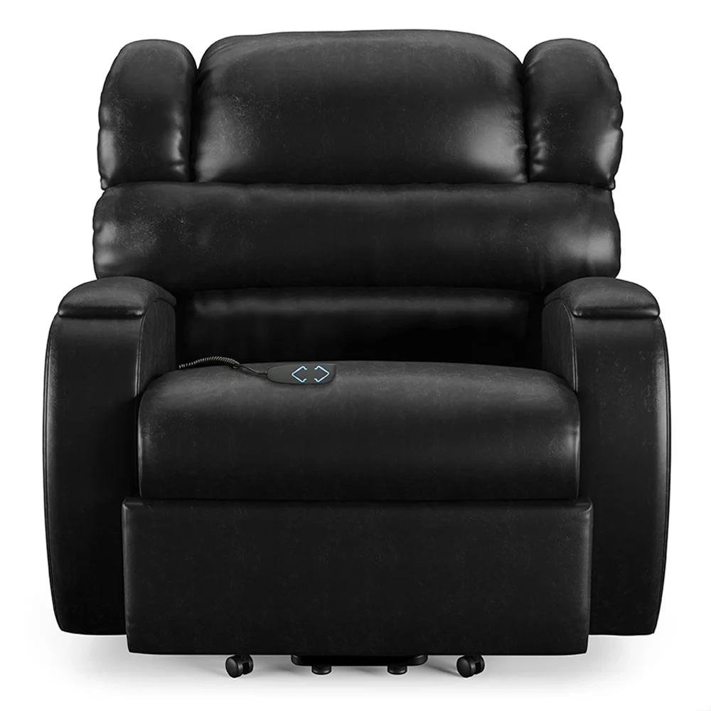 Poltrona do Papai Reclinável Kalie Elevação Lift Elétrico FH9 PU Preto Brilho - Mpozenato
