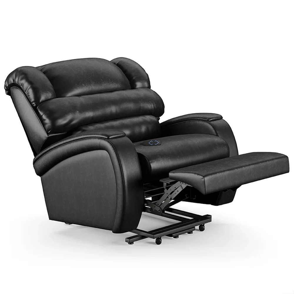Poltrona do Papai Reclinável Kalie Elevação Lift Elétrico FH9 PU Preto Brilho - Mpozenato