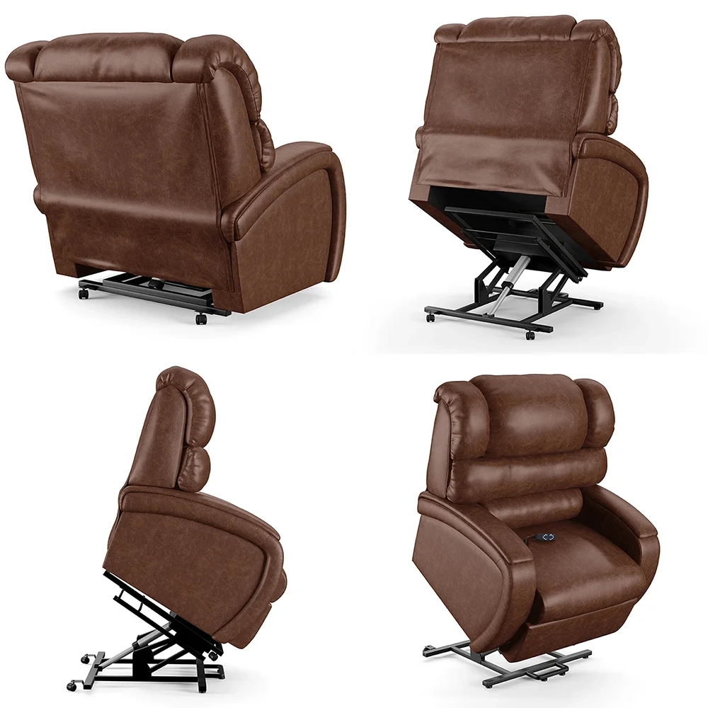 Poltrona do Papai Reclinável Kalie Elevação Lift Elétrico FH9 PU Marrom Brilho - Mpozenato