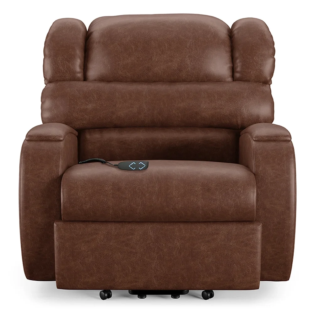 Poltrona do Papai Reclinável Kalie Elevação Lift Elétrico FH9 PU Marrom Brilho - Mpozenato
