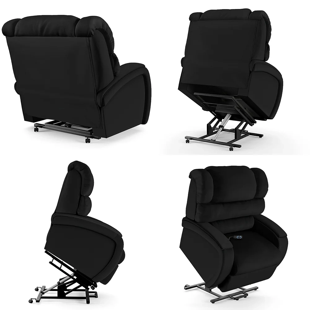 Poltrona do Papai Reclinável Kalie Elevação Lift Elétrico FH9 PU Preto - Mpozenato