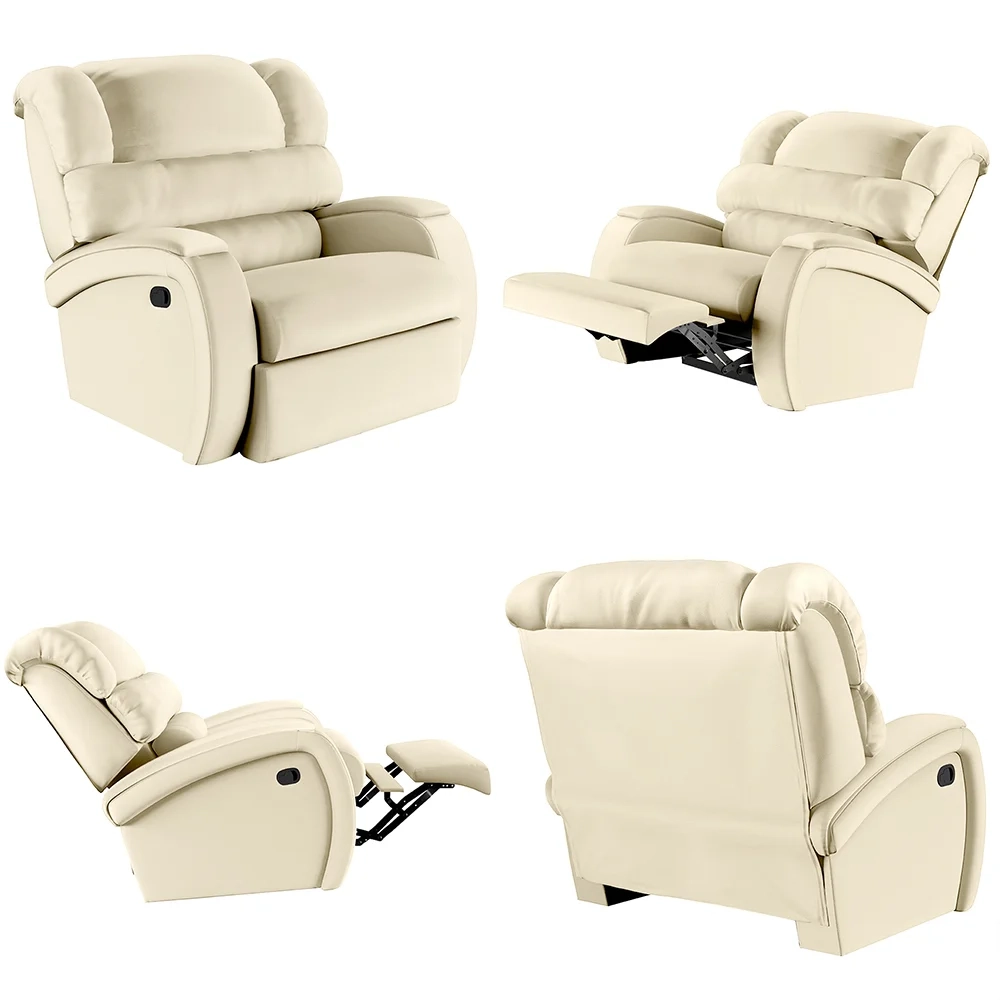 Poltrona do Papai Reclinável Kalie Manual Gatilho FH9 PU Bege - Mpozenato