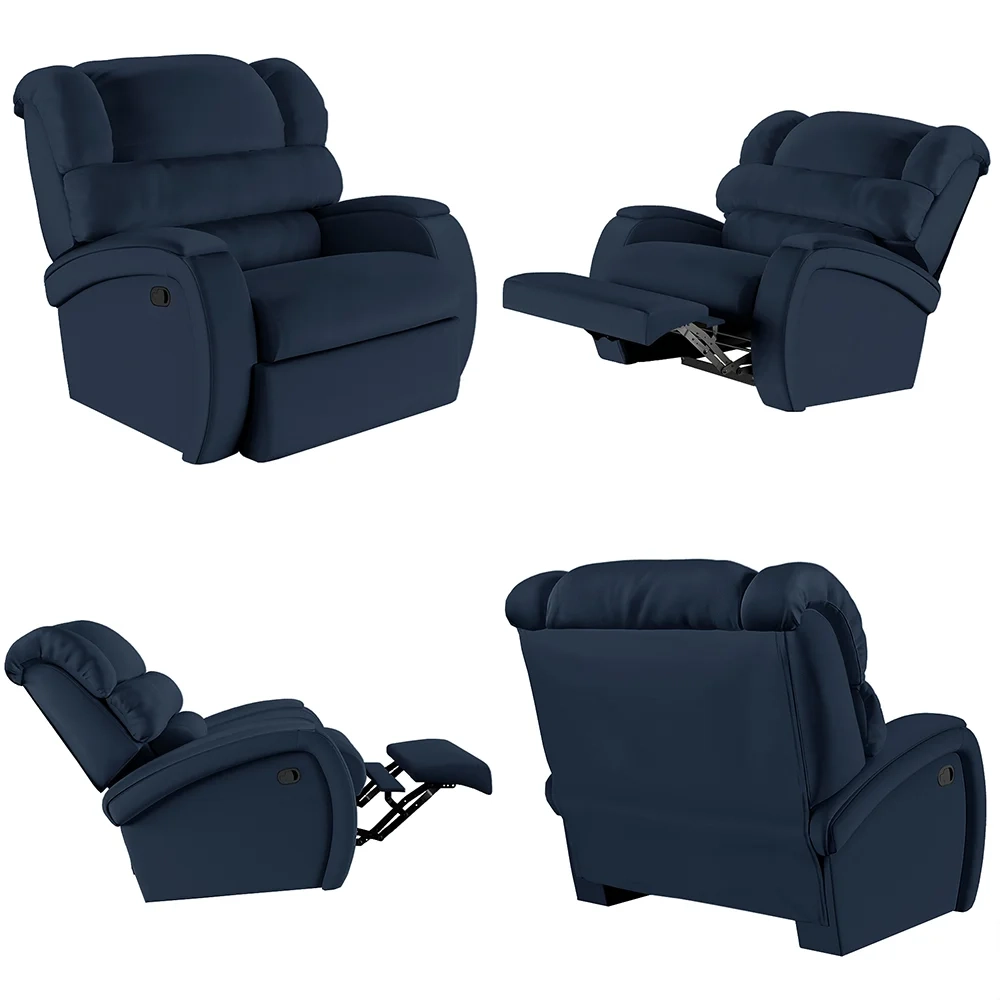 Poltrona do Papai Reclinável Kalie Manual Gatilho FH9 PU Azul - Mpozenato