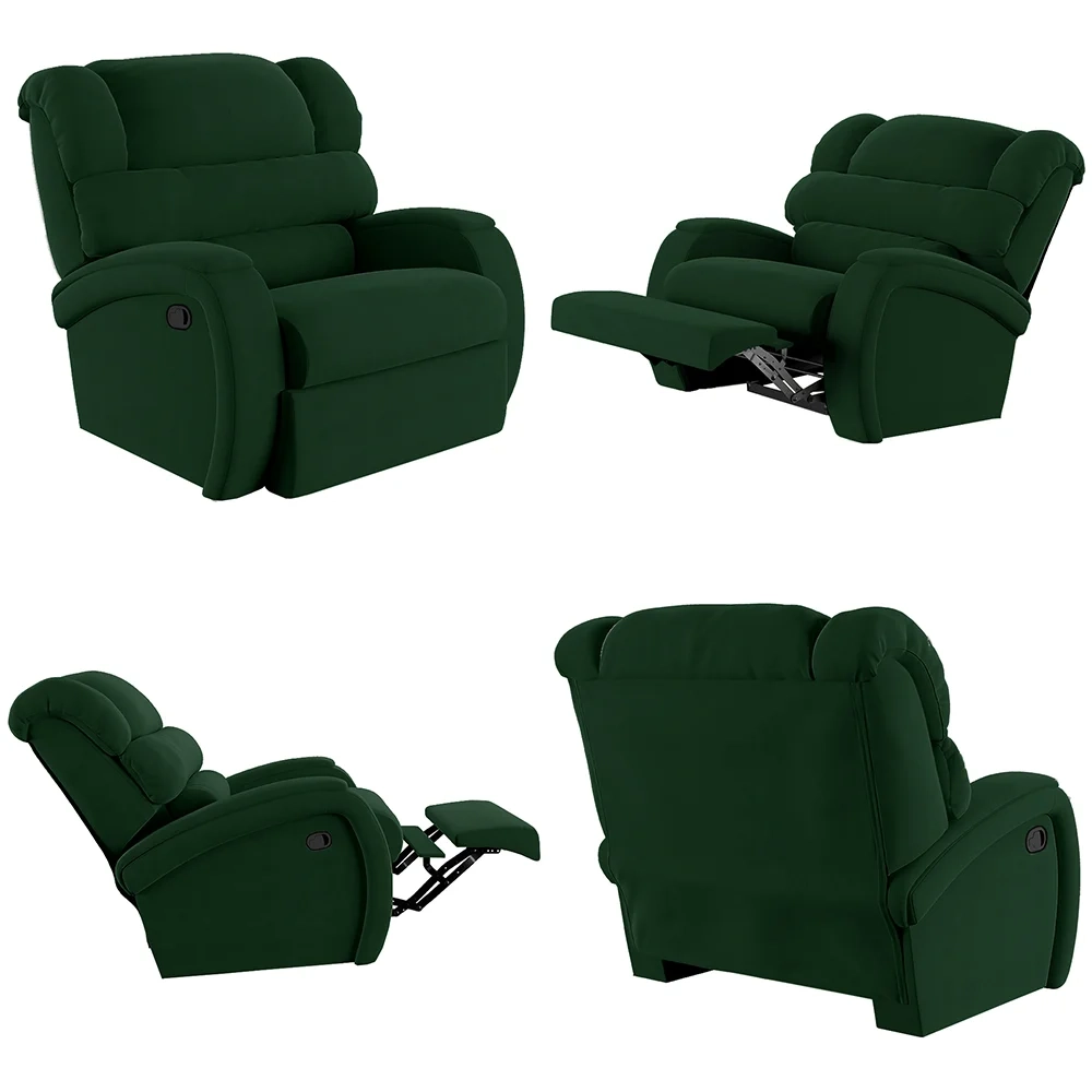 Poltrona do Papai Reclinável Kalie Manual Gatilho FH9 Veludo Verde - Mpozenato