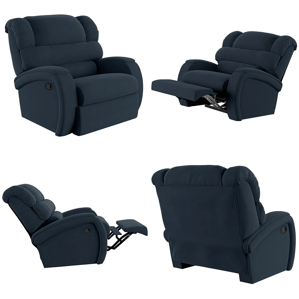 Poltrona do Papai Reclinável Kalie Manual Gatilho FH9 Veludo Azul - Mpozenato