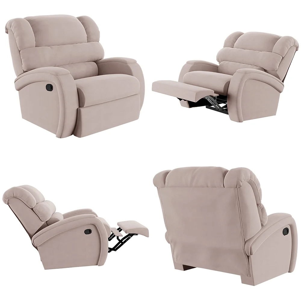 Poltrona do Papai Reclinável Kalie Manual Gatilho FH9 Veludo Rosê - Mpozenato