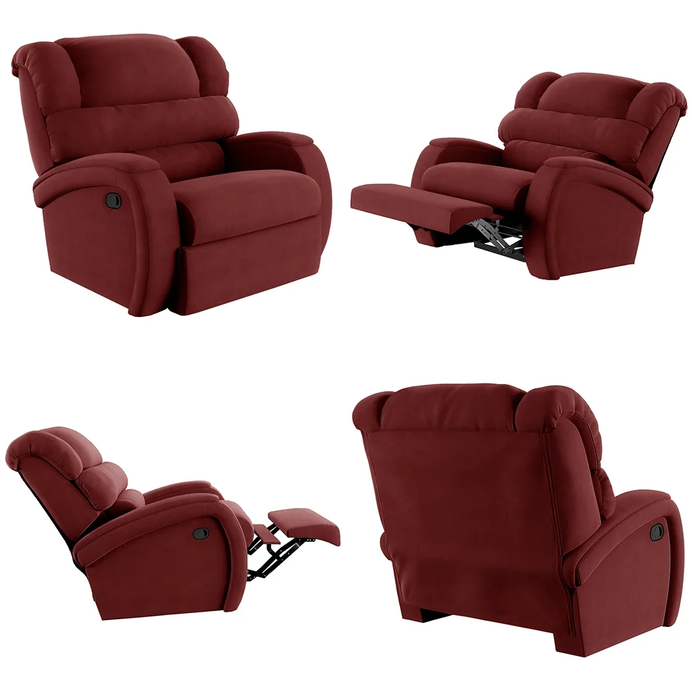 Poltrona do Papai Reclinável Kalie Manual Gatilho FH9 Veludo Vermelho - Mpozenato