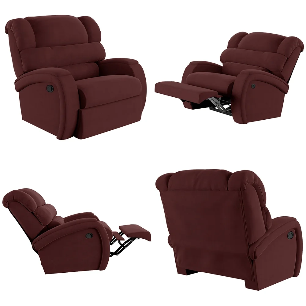 Poltrona do Papai Reclinável Kalie Manual Gatilho FH9 Veludo Vinho - Mpozenato