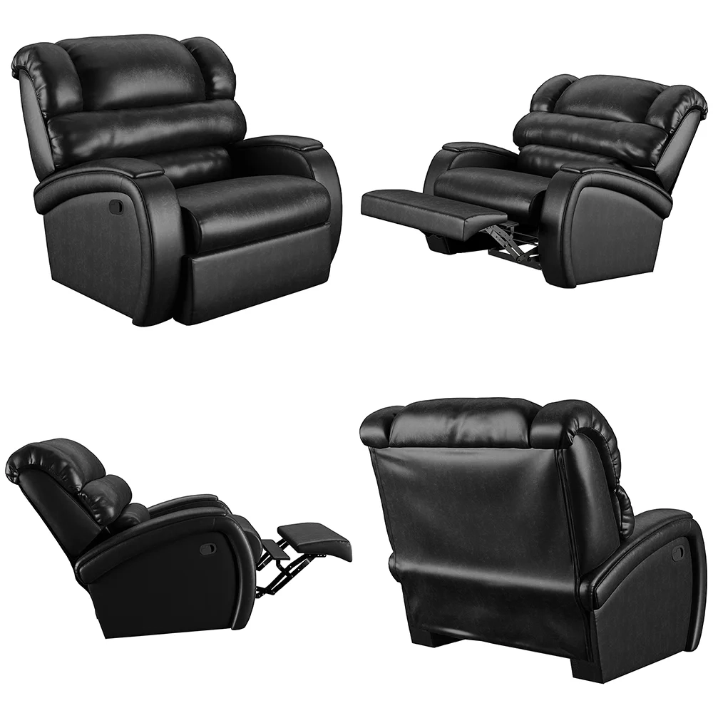 Poltrona do Papai Reclinável Kalie Manual Gatilho FH9 PU Preto Brilho - Mpozenato