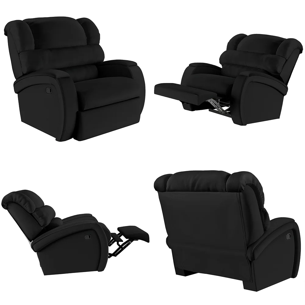 Poltrona do Papai Reclinável Kalie Manual Gatilho FH9 PU Preto - Mpozenato