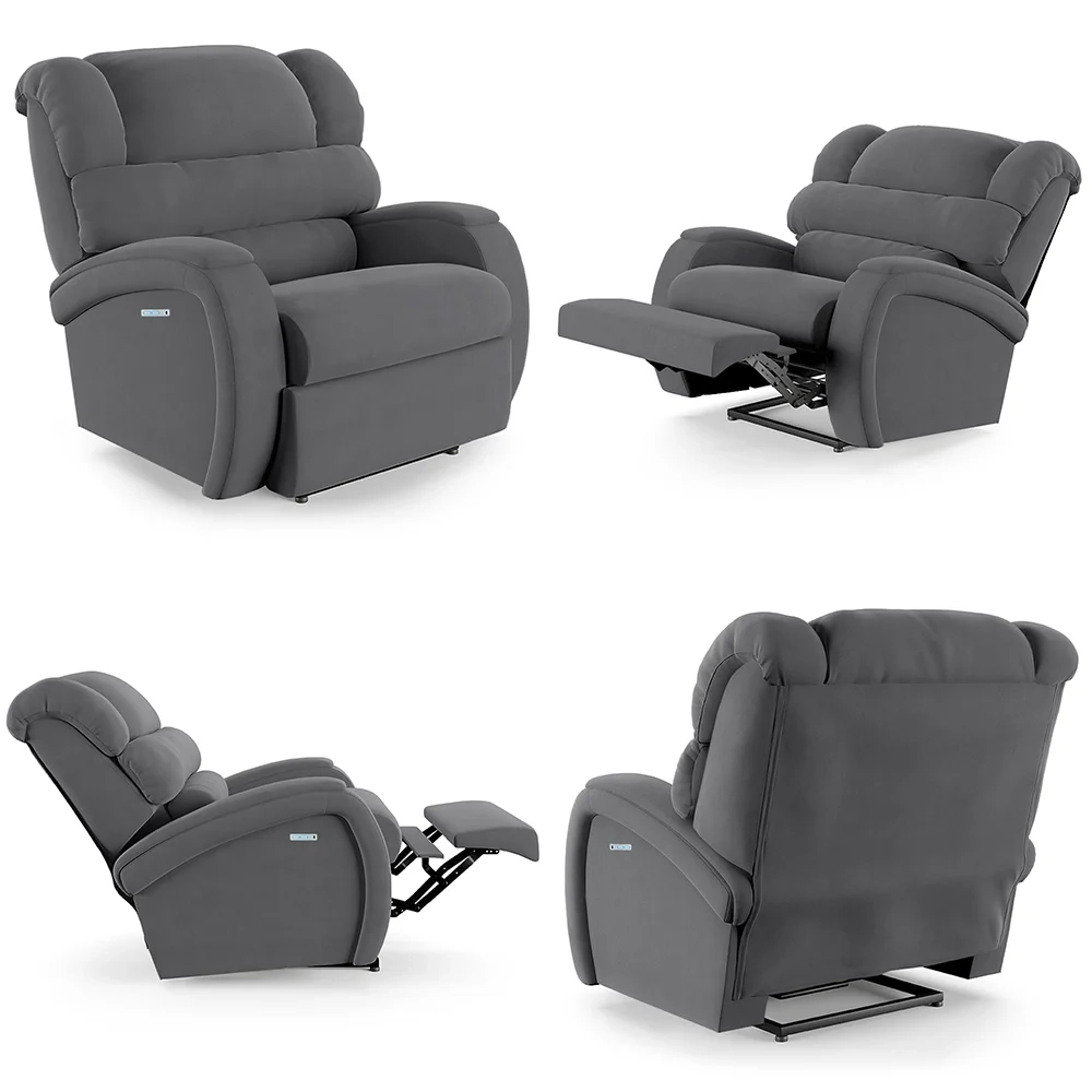Poltrona do Papai Reclinável Kalie Elétrica Botão LED FH9 Veludo Cinza - Mpozenato
