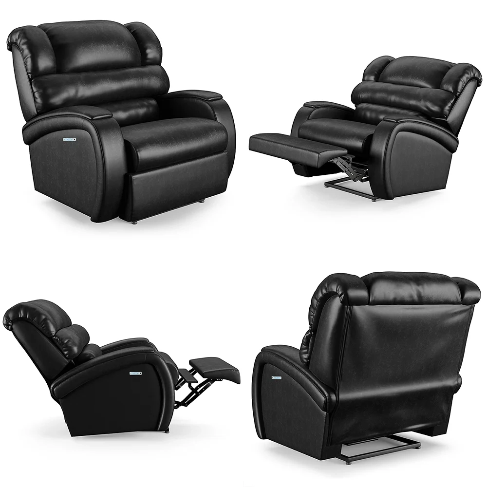 Poltrona do Papai Reclinável Kalie Elétrica Botão LED FH9 PU Preto Brilho - Mpozenato