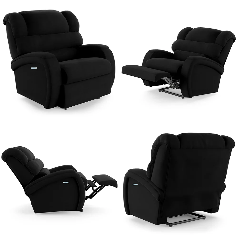 Poltrona do Papai Reclinável Kalie Elétrica Botão LED Massagem FH9 Veludo Preto - Mpozenato