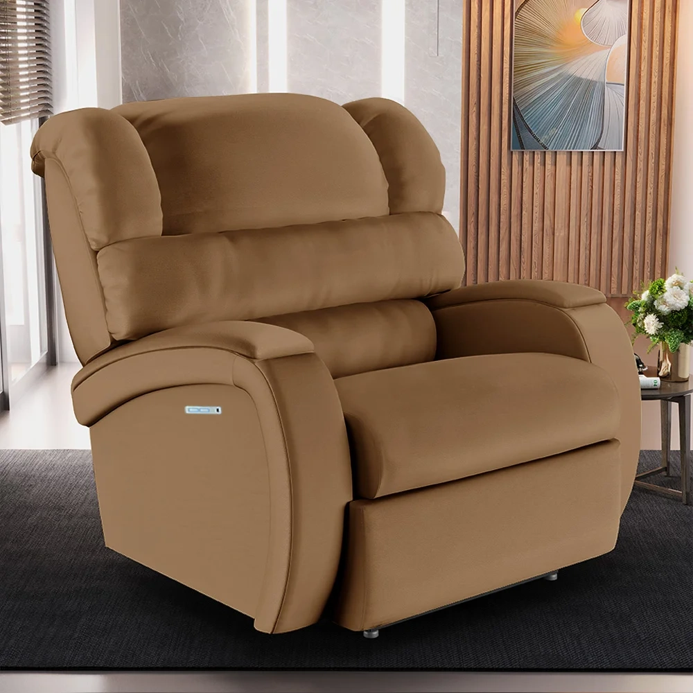Poltrona do Papai Reclinável Kalie Elétrica Botão LED Massagem FH9 PU Caramelo - Mpozenato