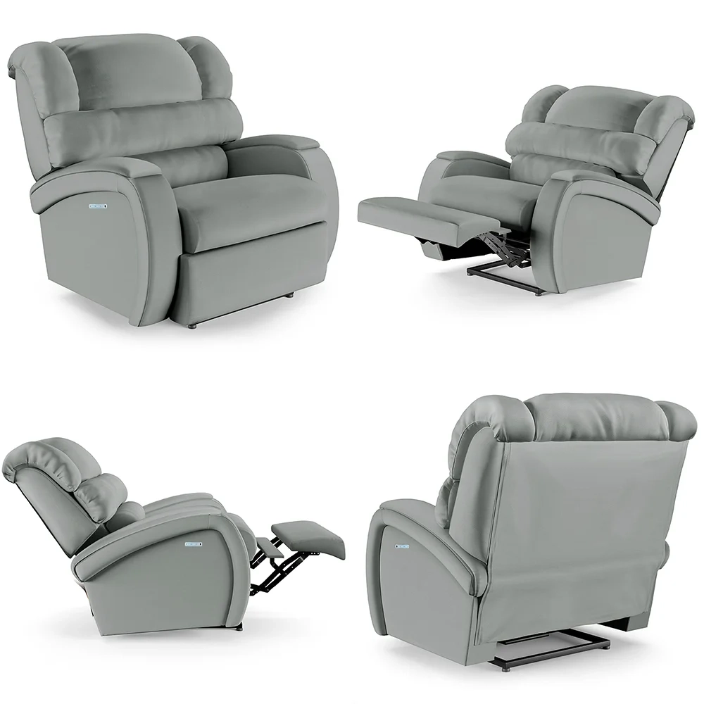 Poltrona do Papai Reclinável Kalie Elétrica Botão LED Massagem FH9 PU Cinza - Mpozenato