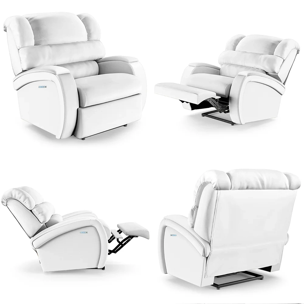 Poltrona do Papai Reclinável Kalie Elétrica Botão LED Massagem FH9 PU Branco - Mpozenato