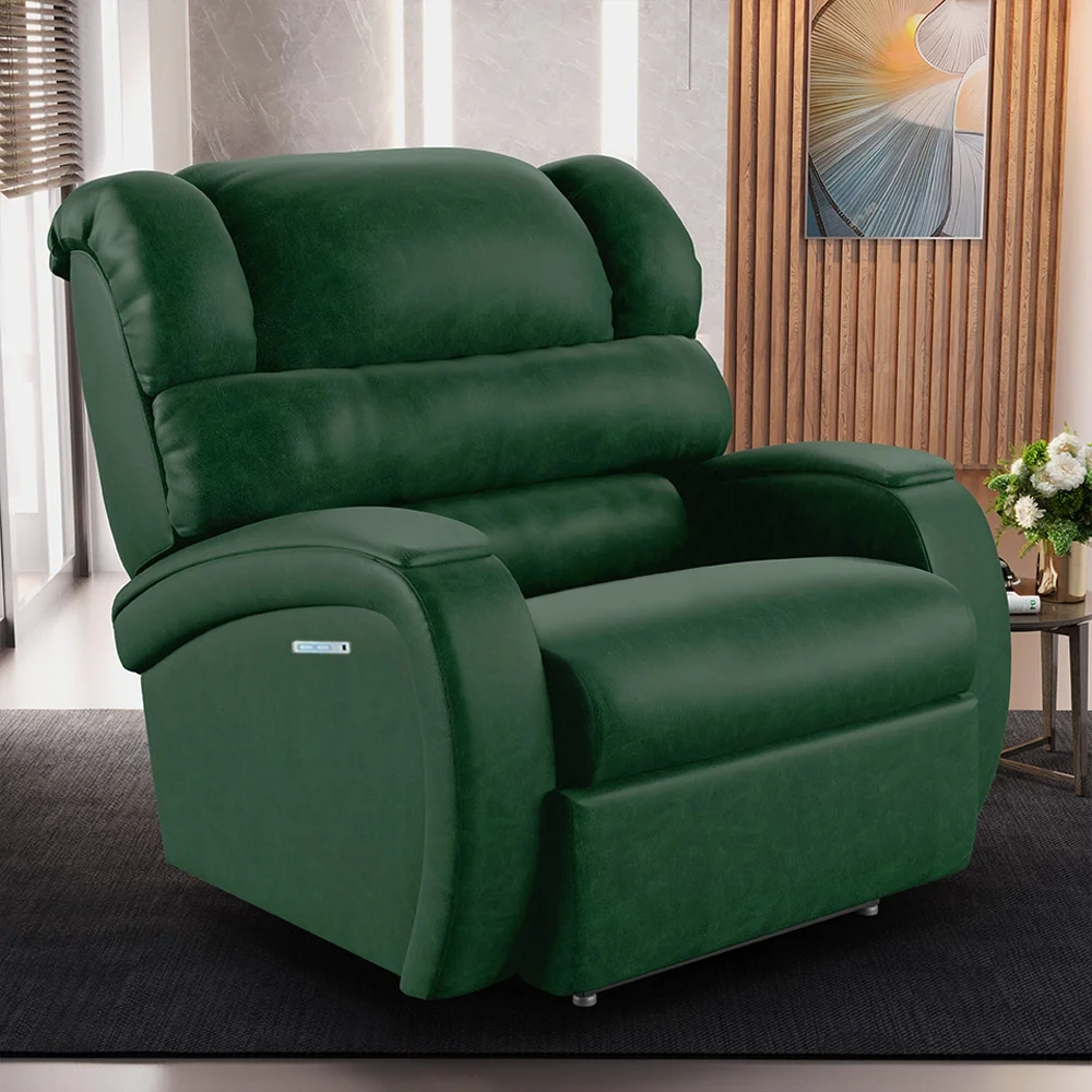 Poltrona do Papai Reclinável Kalie Elétrica Botão LED Massagem FH9 PU Verde Musgo - Mpozenato