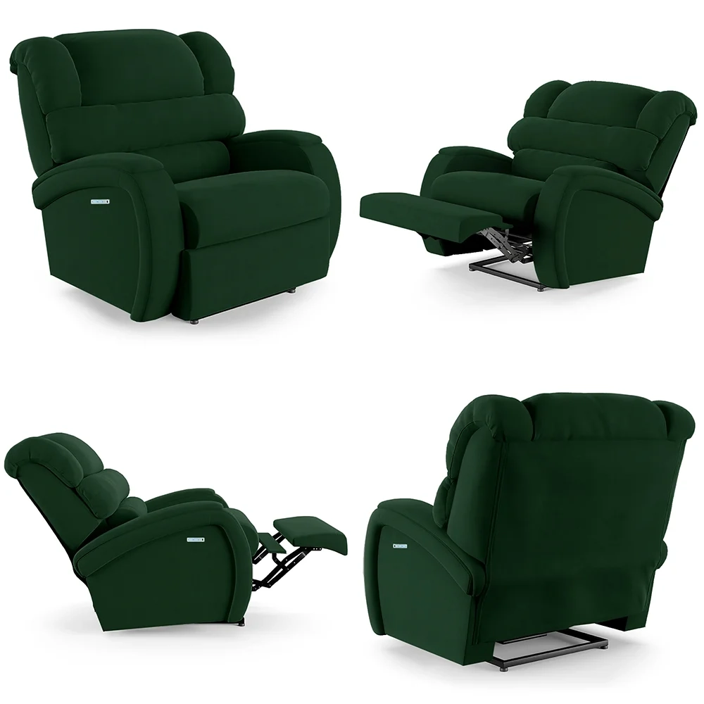 Poltrona do Papai Reclinável Kalie Elétrica Botão LED Massagem FH9 Veludo Verde - Mpozenato