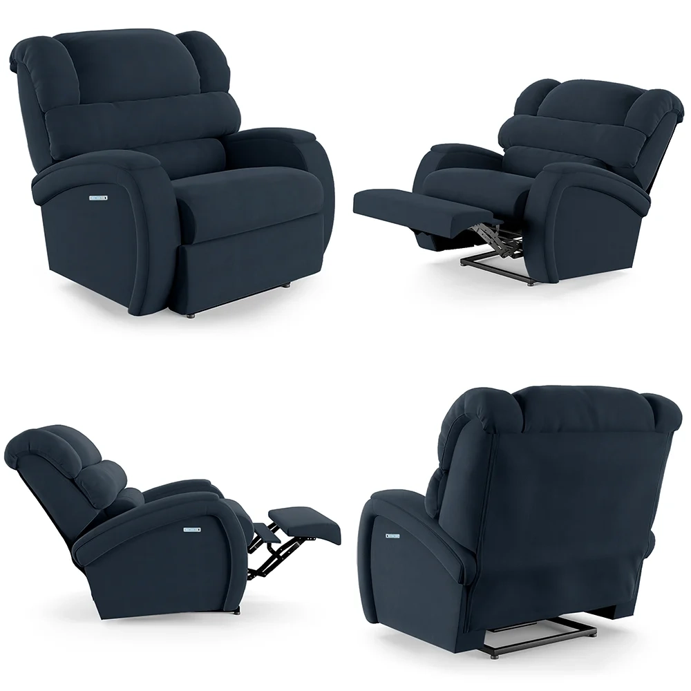 Poltrona do Papai Reclinável Kalie Elétrica Botão LED Massagem FH9 Veludo Azul - Mpozenato