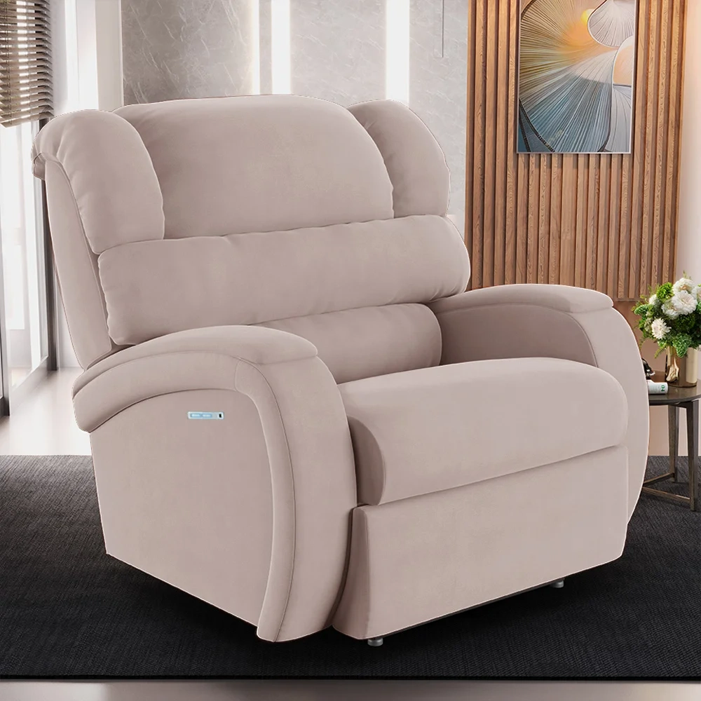 Poltrona do Papai Reclinável Kalie Elétrica Botão LED Massagem FH9 Veludo Rosê - Mpozenato