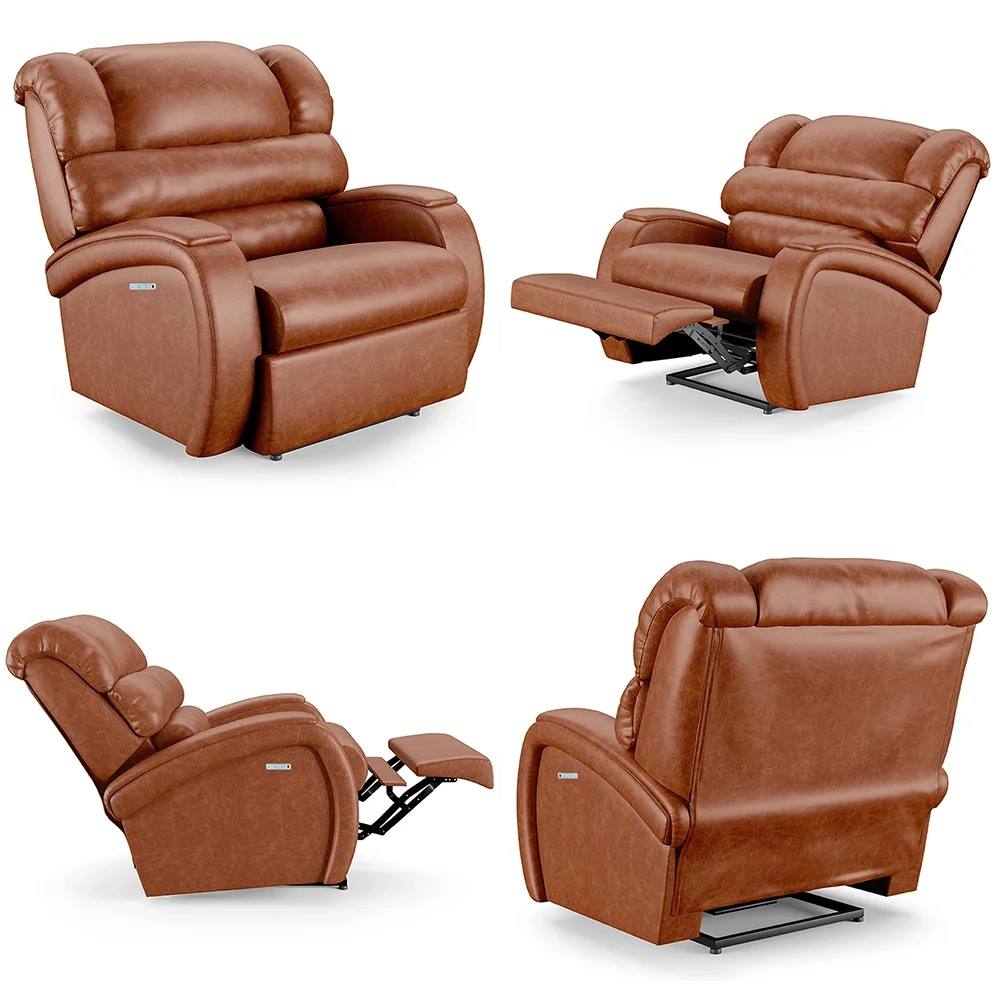 Poltrona do Papai Reclinável Kalie Elétrica Botão LED Massagem FH9 PU Caramelo Brilho - Mpozenato
