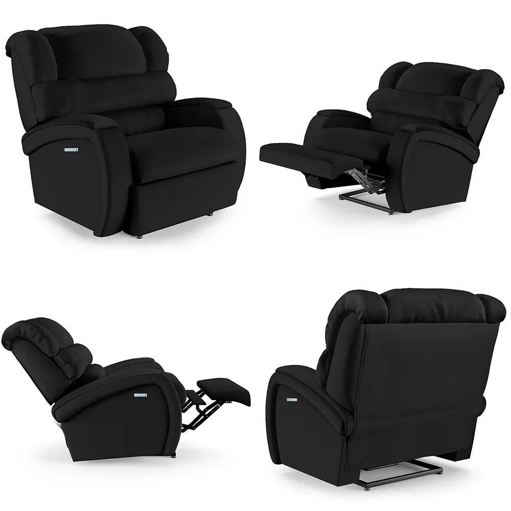Poltrona do Papai Reclinável Kalie Elétrica Botão LED Massagem FH9 PU Preto - Mpozenato