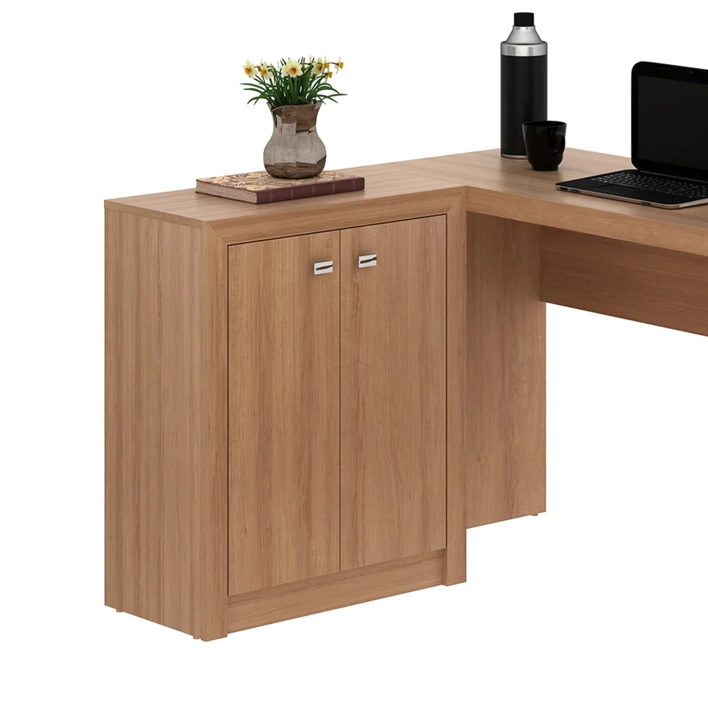 Mesa Para Escritório 2 Portas 3 Gavetas ME4100 Amêndoa - Tecno Mobili