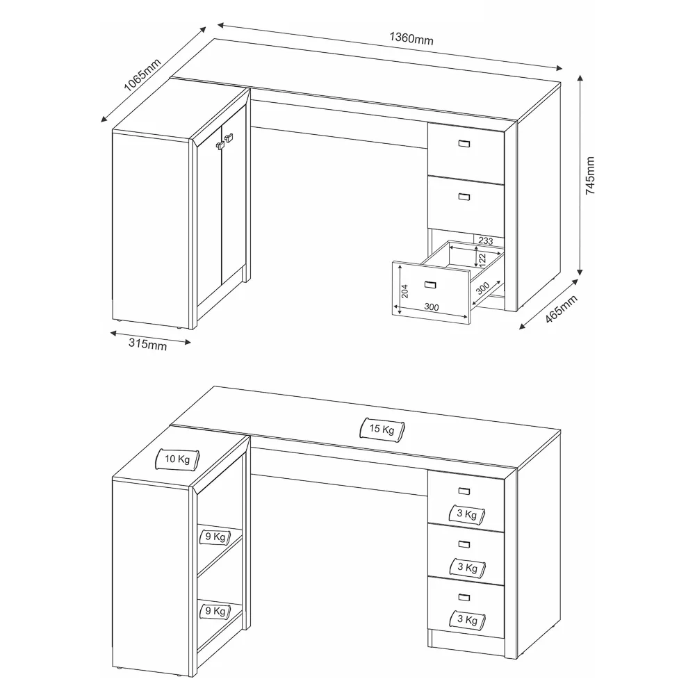 Mesa Para Escritório 2 Portas 3 Gavetas ME4100 Amêndoa - Tecno Mobili