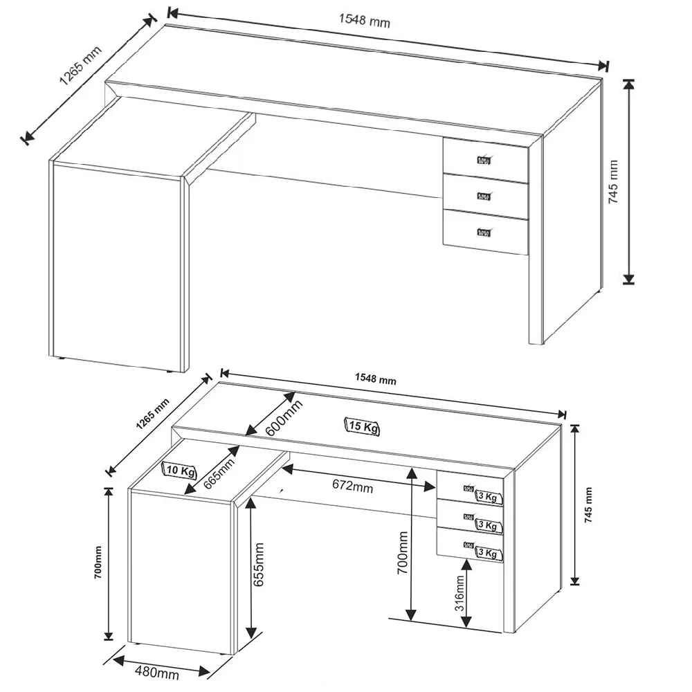 Mesa para Home Office com 03 Gavetas Amêndoa - Tecno Mobili