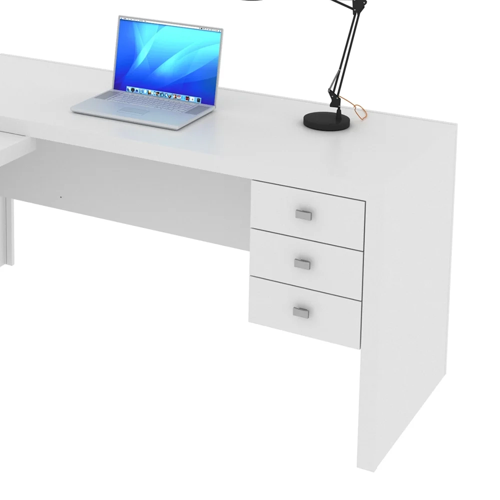 Mesa para Home Office com 03 Gavetas Branco - Tecno Mobili