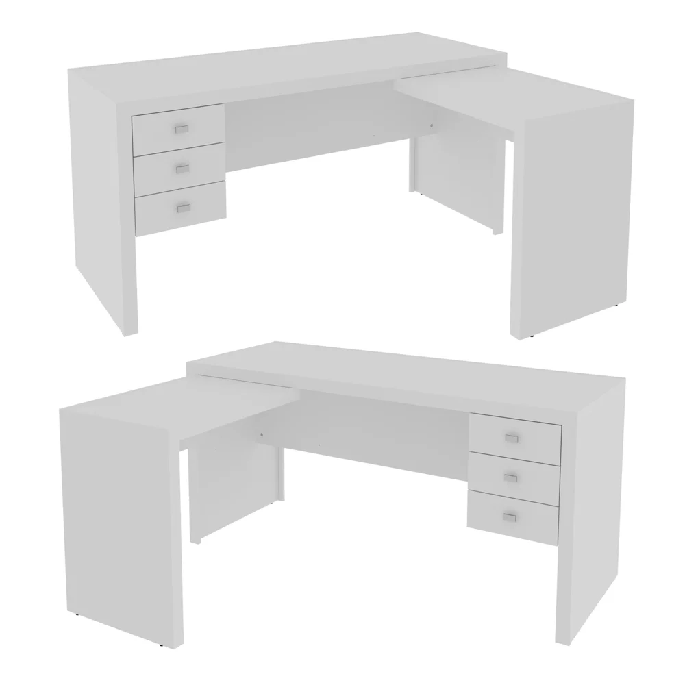Mesa para Home Office com 03 Gavetas Branco - Tecno Mobili
