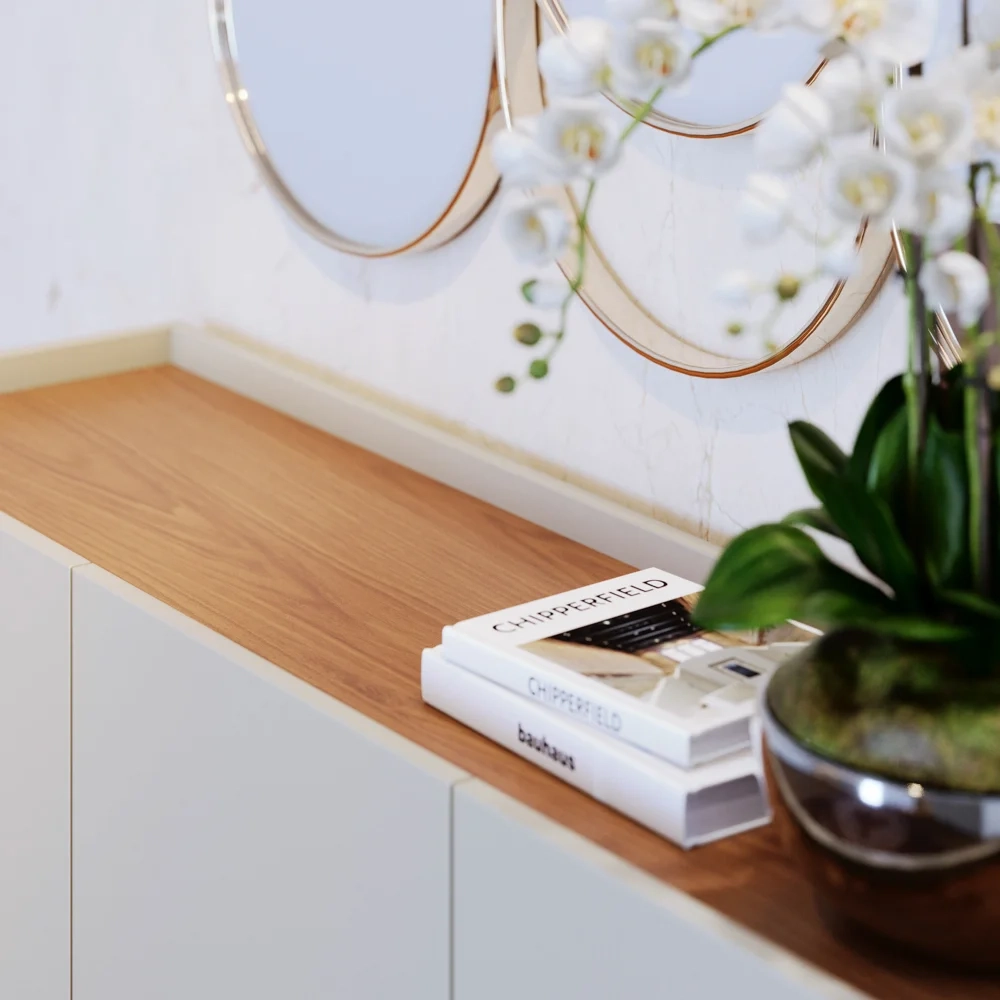 Balcão Aparador Buffet 3 Portas 136cm Madrid C05 Off White Matte/Freijó - Mpozenato