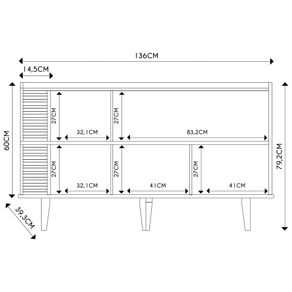Balcão Aparador Buffet 3 Portas 136cm Madrid C05 Off White Matte/Freijó - Mpozenato