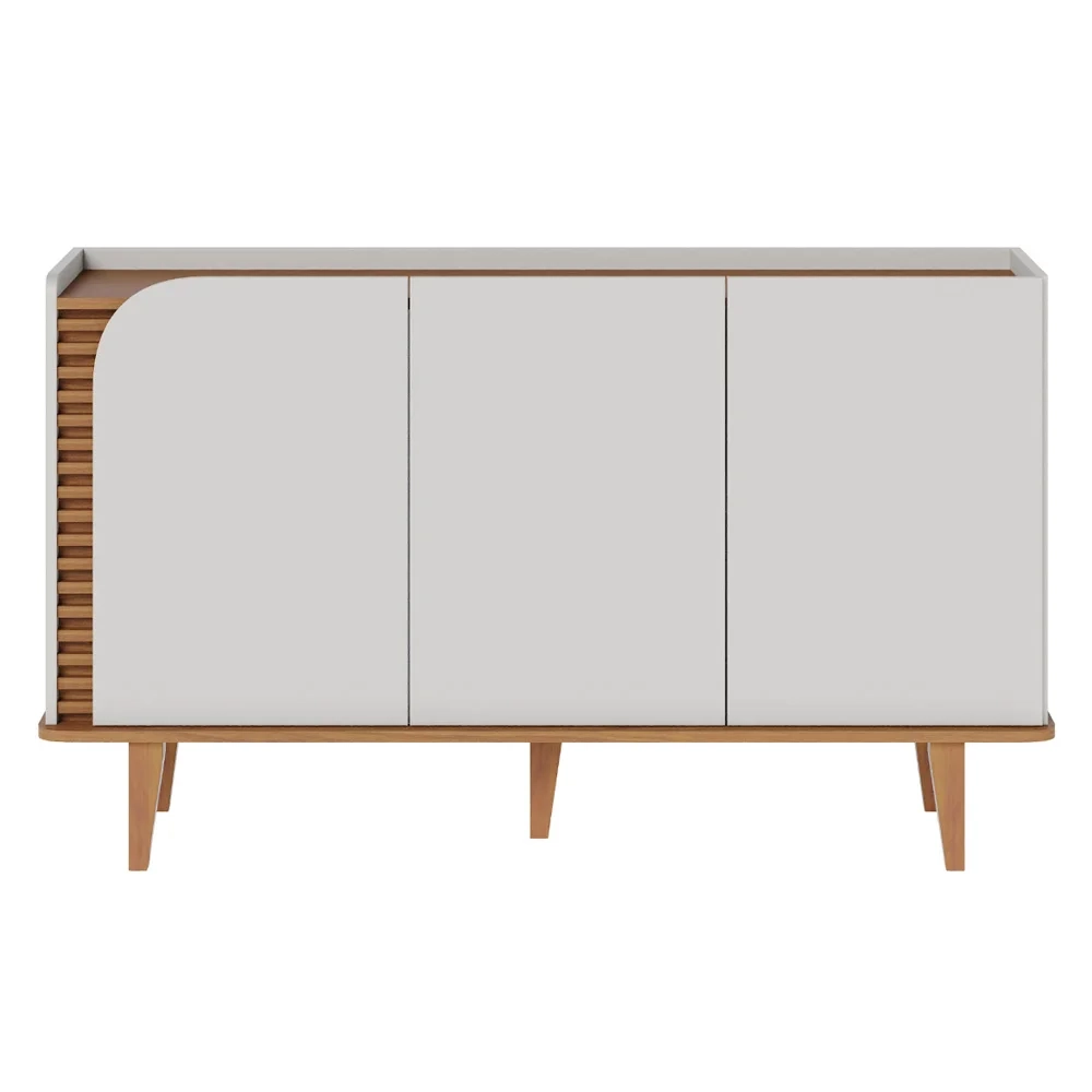 Balcão Aparador Buffet 3 Portas 136cm Madrid C05 Off White Matte/Freijó - Mpozenato
