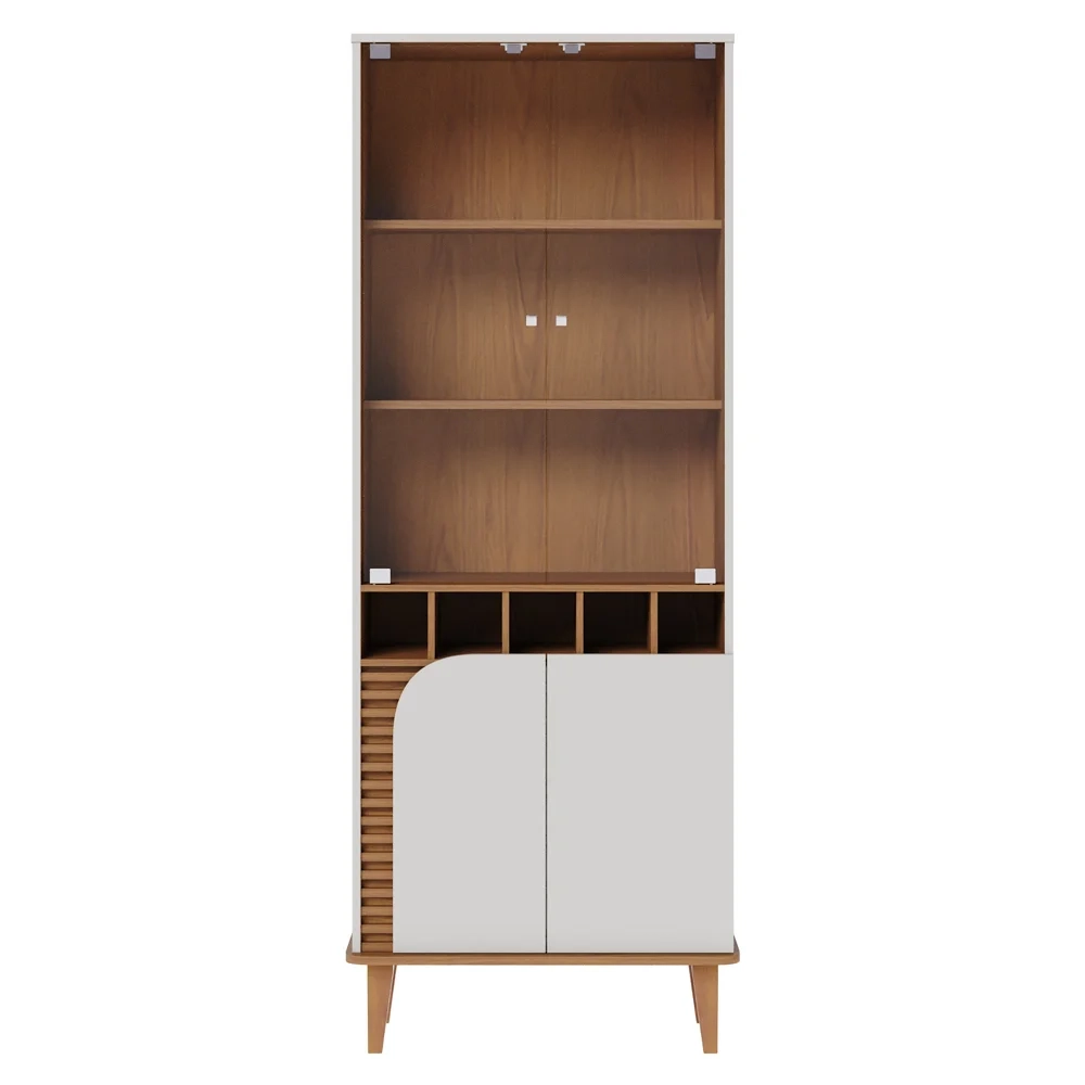 Balcão Buffet e Cristaleira com Adega Madrid C05 Off White Matte/Freijó - Mpozenato