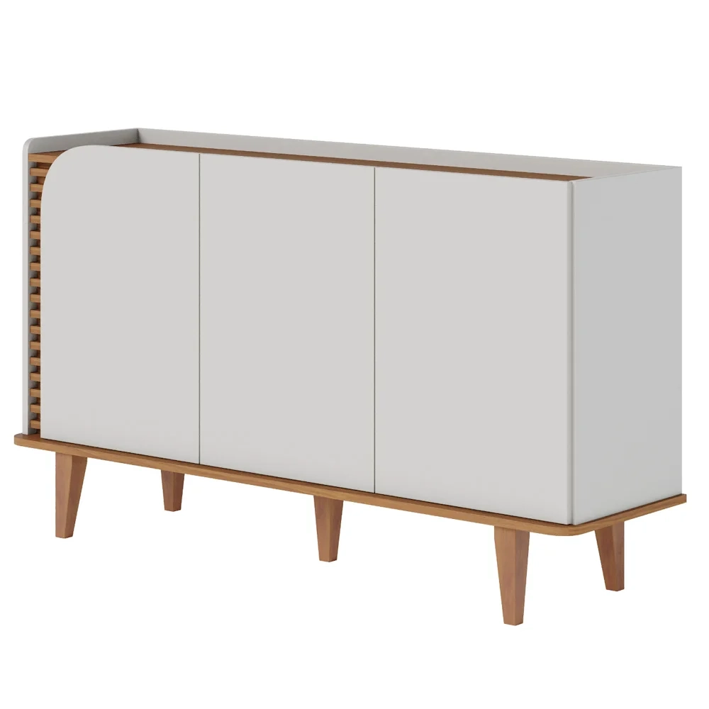 Balcão Buffet e Cristaleira com Adega Madrid C05 Off White Matte/Freijó - Mpozenato