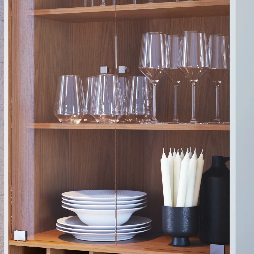 Balcão Buffet e Cristaleira com Adega Madrid C05 Off White Matte/Freijó - Mpozenato