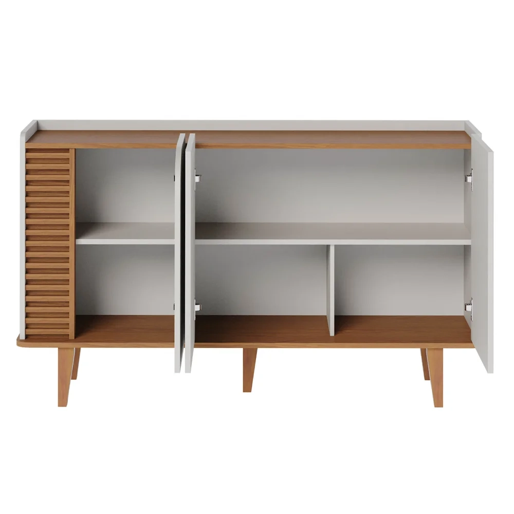 Balcão Buffet e Cristaleira com Adega Madrid C05 Off White Matte/Freijó - Mpozenato