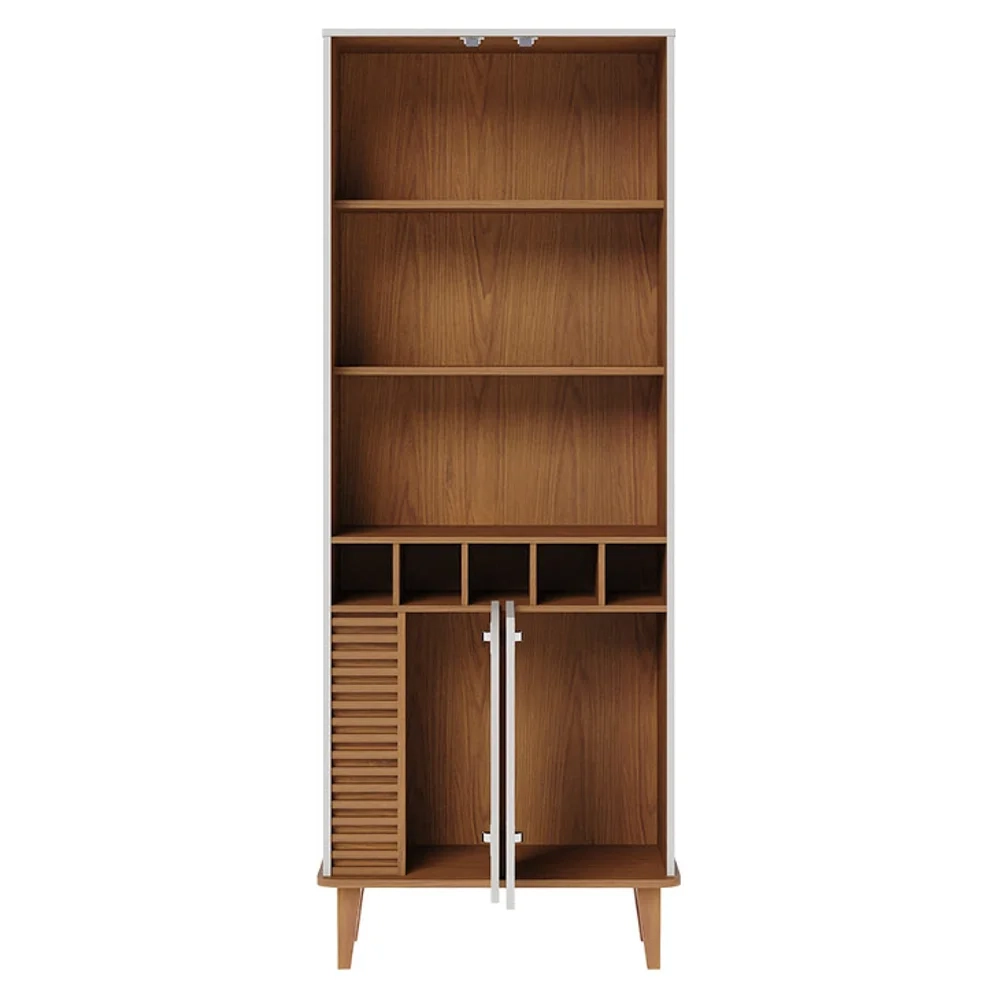 Balcão Buffet e Cristaleira com Adega Madrid C05 Off White Matte/Freijó - Mpozenato