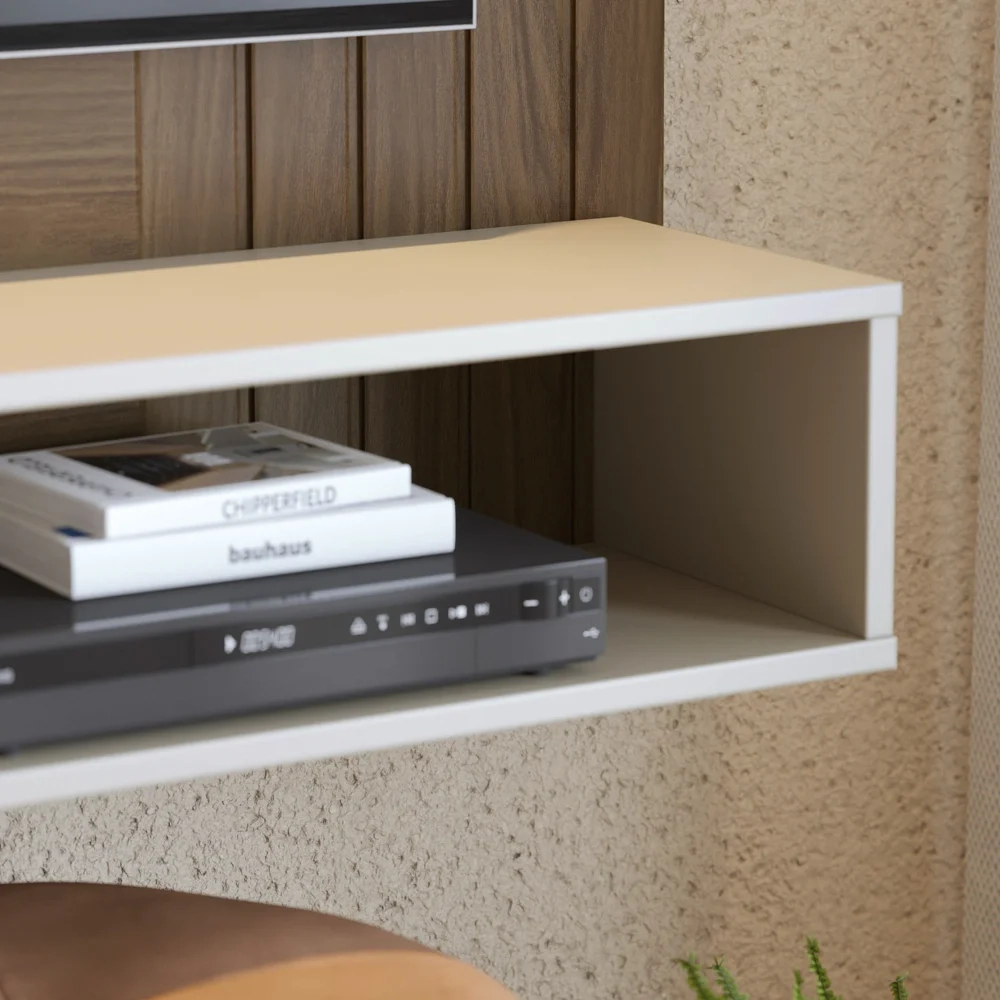 Painel para TV 55 Pol com Bancada Madrid C05 Amêndoa/Off White Matte - Mpozenato