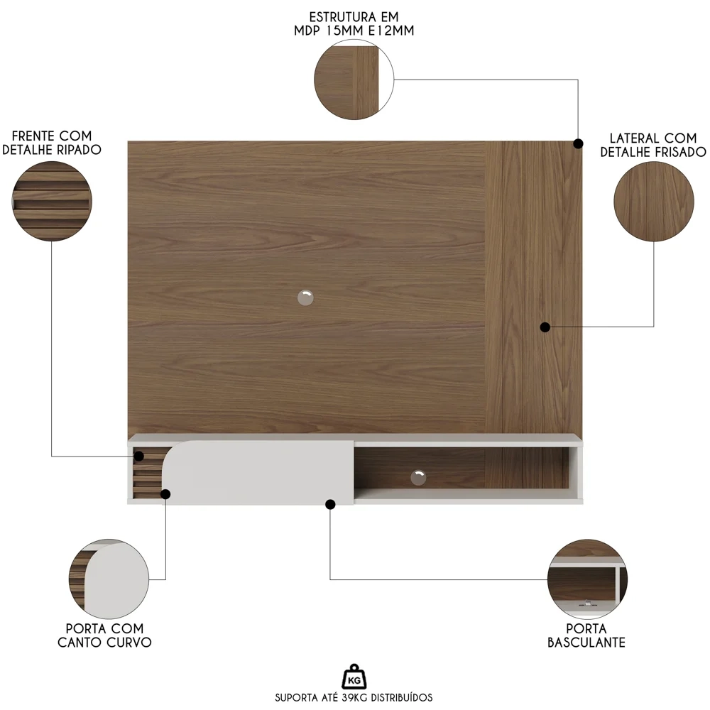 Painel para TV 55 Pol com Bancada Madrid C05 Amêndoa/Off White Matte - Mpozenato
