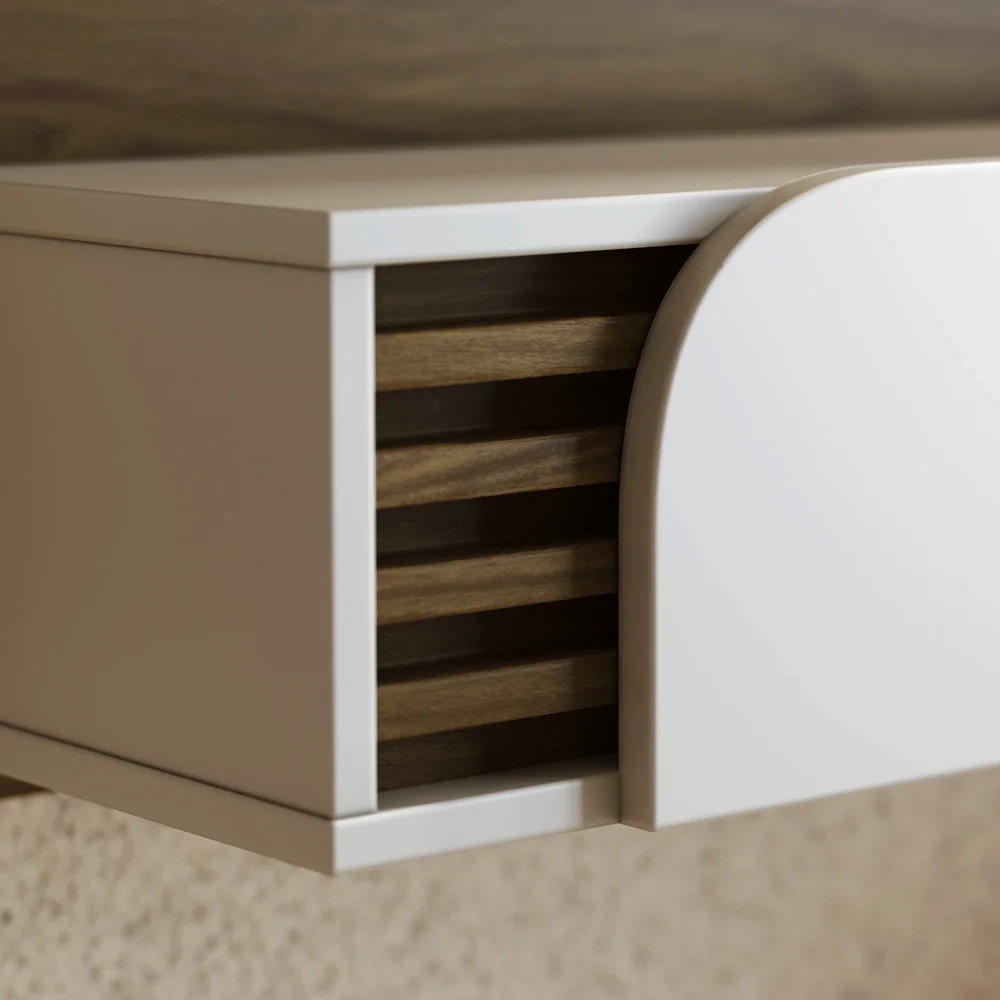 Painel para TV 55 Pol com Bancada Madrid C05 Amêndoa/Off White Matte - Mpozenato