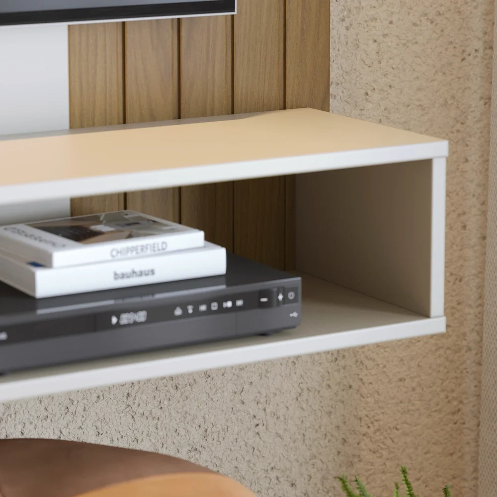 Painel para TV 55 Pol com Bancada Madrid C05 Off White Matte/Freijó - Mpozenato