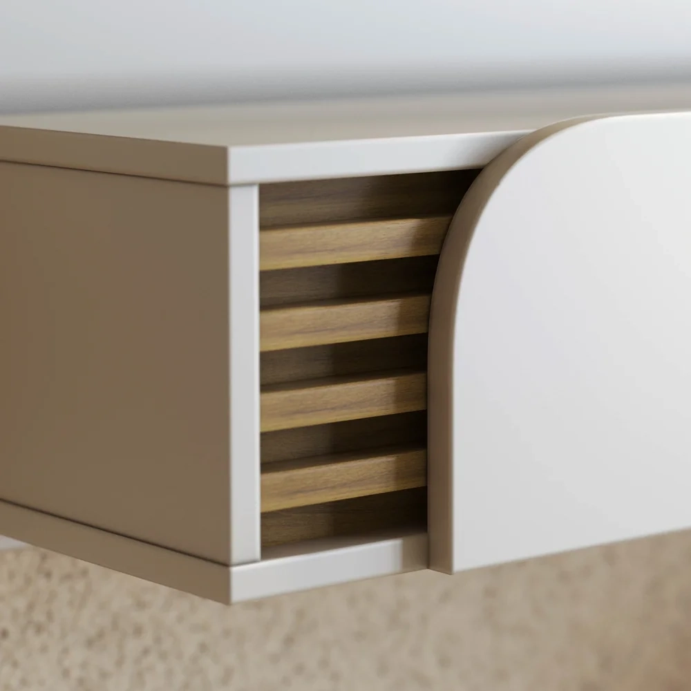 Painel para TV 55 Pol com Bancada Madrid C05 Off White Matte/Freijó - Mpozenato