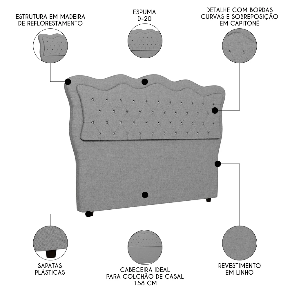 Cabeceira Casal Queen Cama Box 160cm Oregon Z04 Linho Cinza - Mpozenato